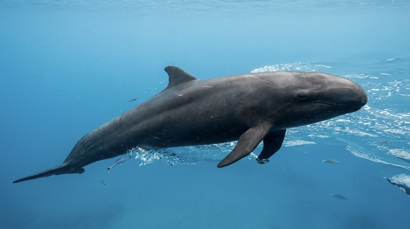 A false killer whale swimming in the ocean